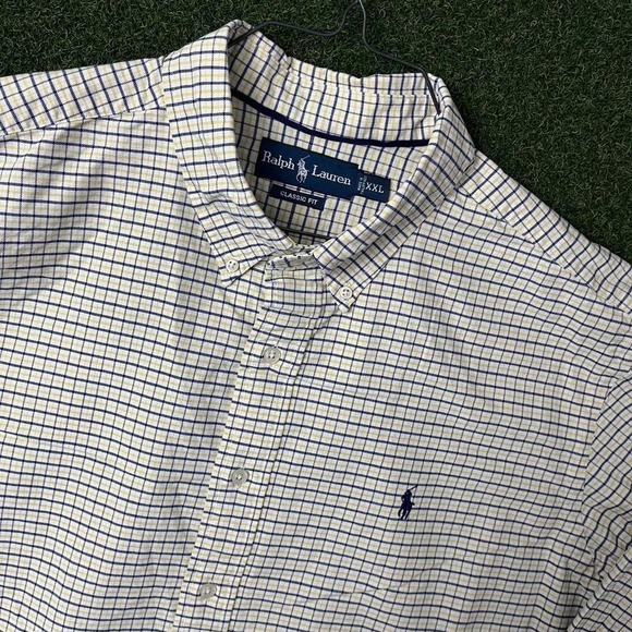 Vintage Polo Ralph Lauren Tattersall Button Down Long Sleeve Shirt Navy Pony - Picture 1 of 5